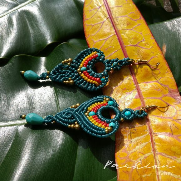 Handmade Blue or Coffee Macramé Earring - Picture 4 of 9